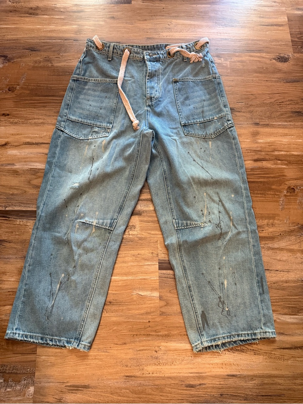 BiBi Light Blue Boyfriend Jeans with Cream Drawcord